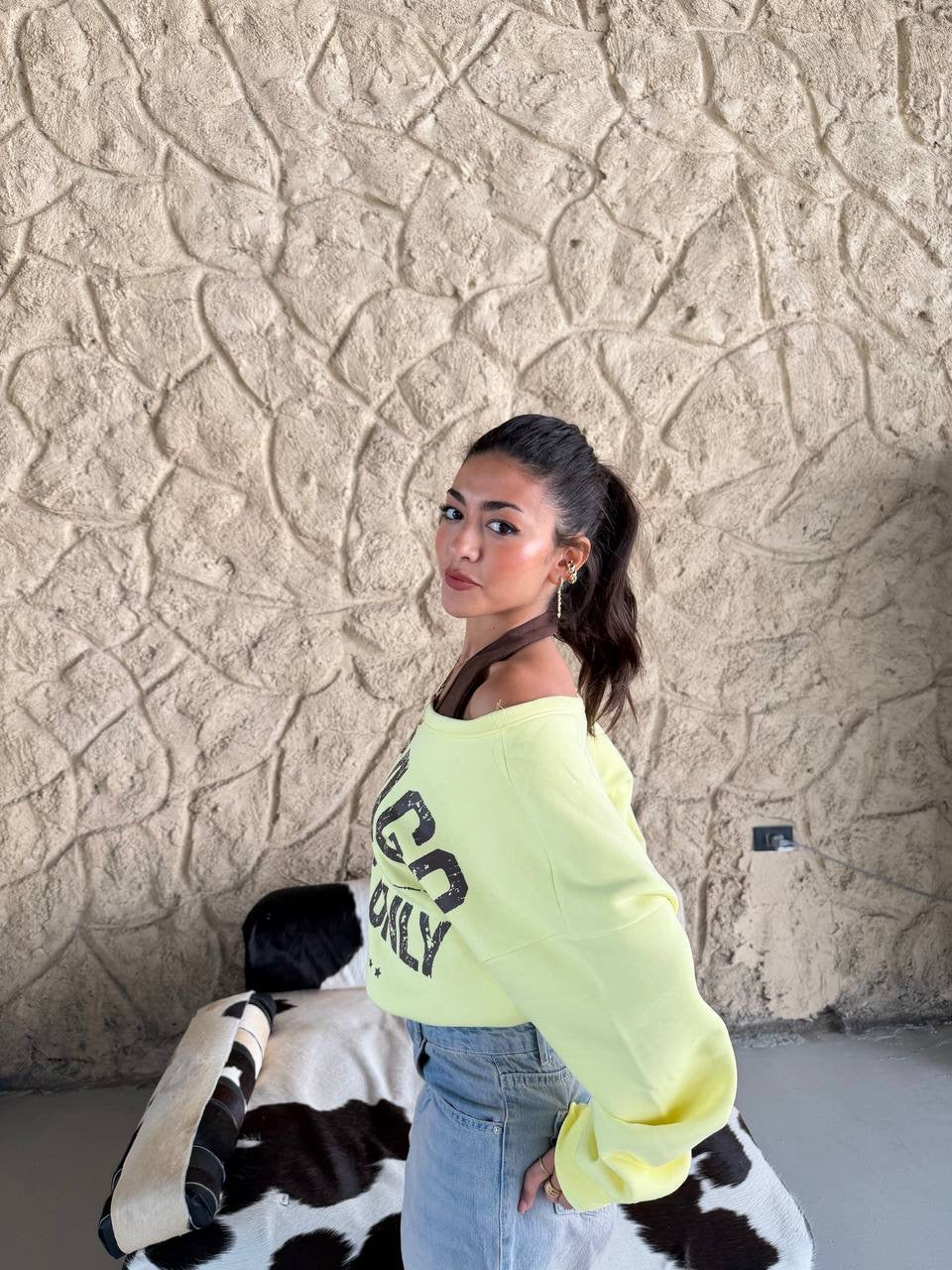 Off shoulder hoodie