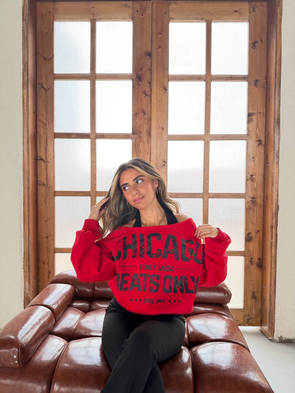 Off shoulder hoodie